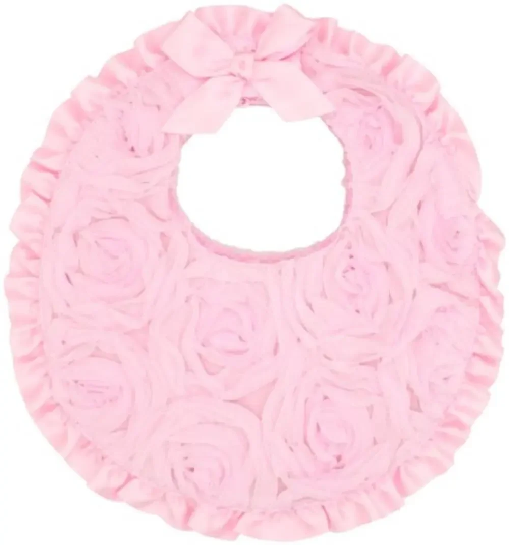 Mud Pie Pink Floral Textured 3D Flower Fleece Lined Baby Girls Bib